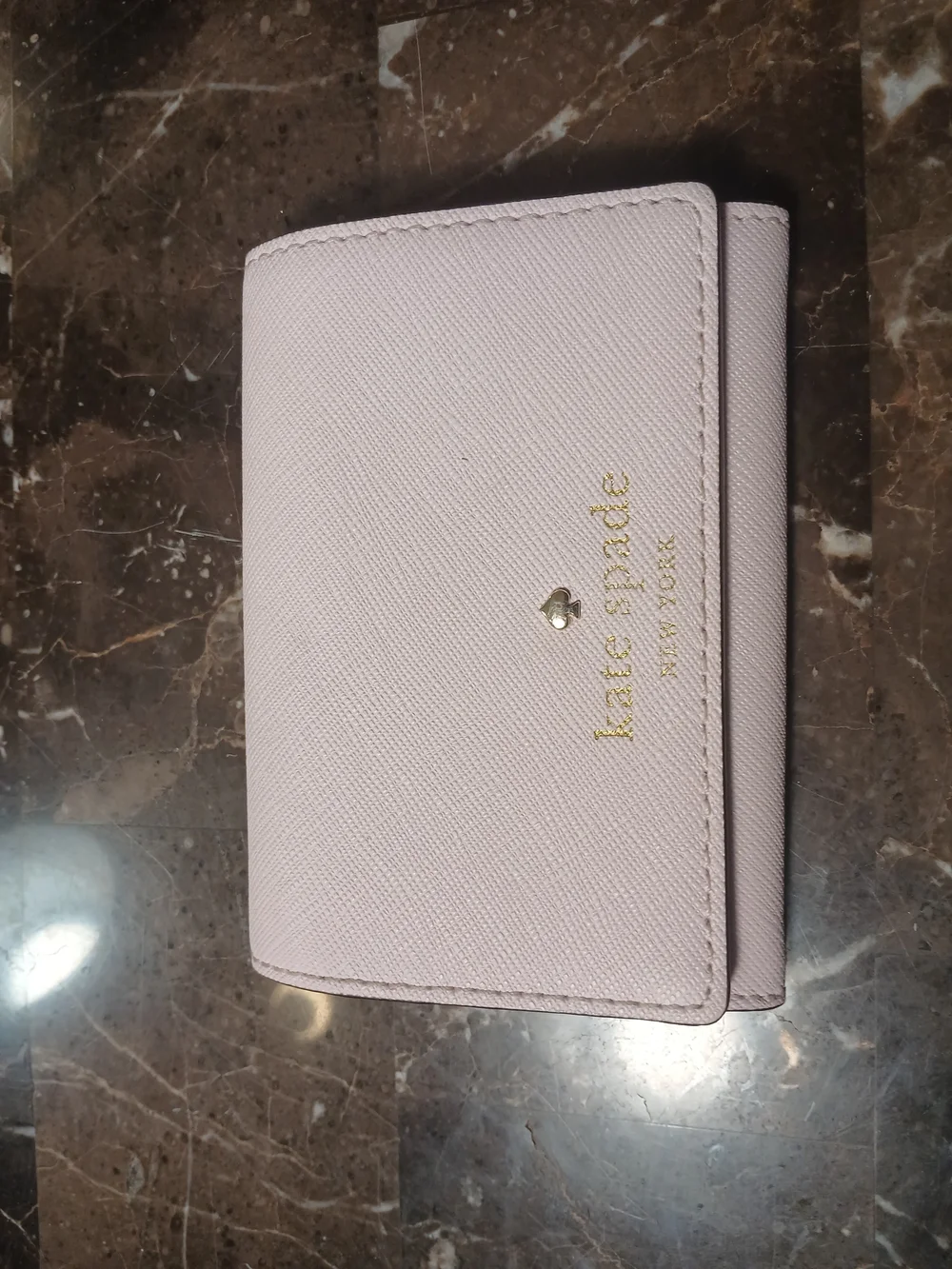 kate spade light pink Saffiano card & key holder with gold logo